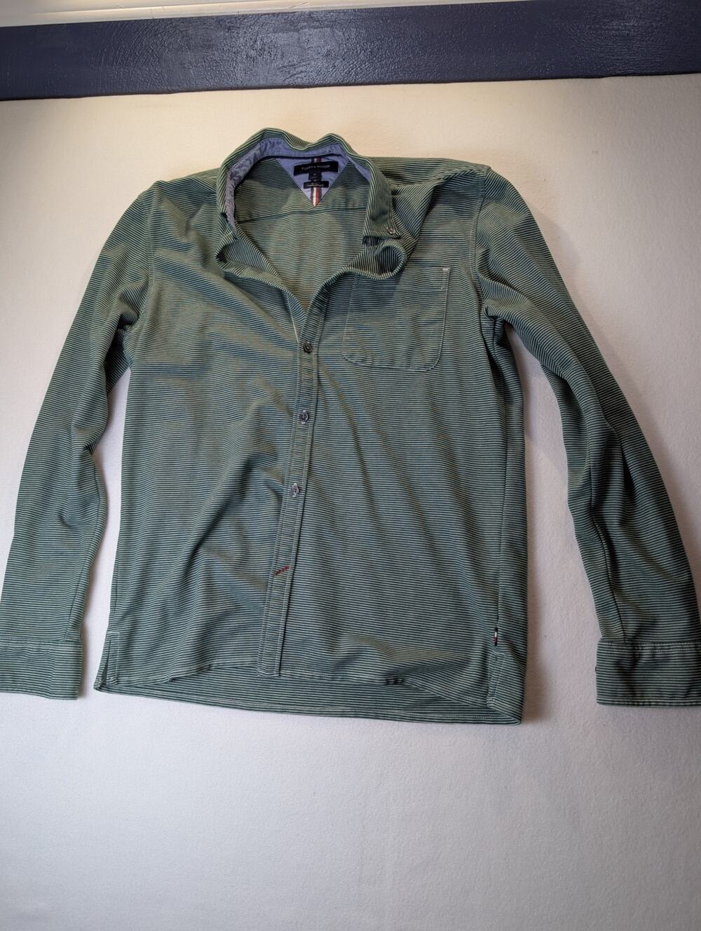 Tommy Hilfiger Green Micro-Striped Long-Sleeve Button-Down Shirt Size M Slim Fit
